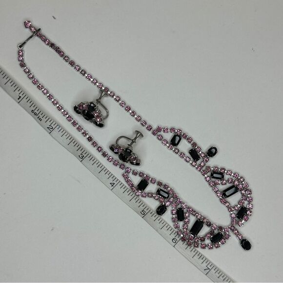 Fashion Jewelry Black and Pink Rhinestone Necklace and Screw Back Earrings - Picture 14 of 14